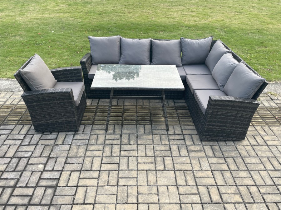 Click to view product details and reviews for Fimous Outdoor Furniture Garden Dining Set Rattan Corner Sofa Chair Set Rectangular Dining Table With Temper Glass Dark Grey Mixed. Click to view product details and reviews for Fimous Outdoor Furniture Garden Dining Set Rattan Corner Sofa Chair Set Rectangular Dining Table With Temper Glass Dark Grey Mixed.