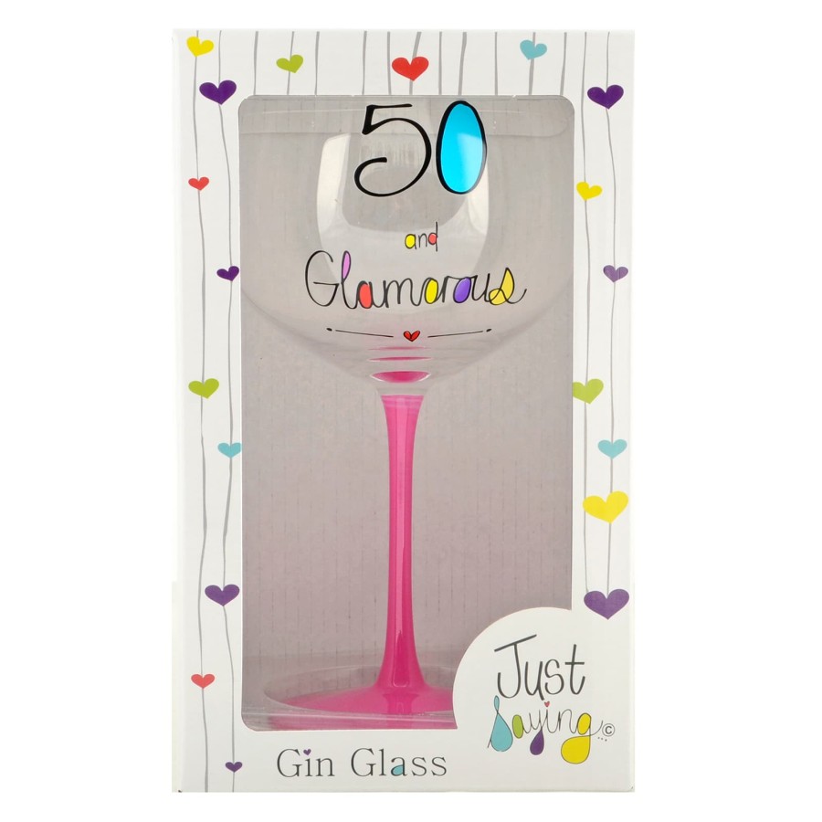 Click to view product details and reviews for Just Saying Gin Glass Milestone Birthday Celebration Message 50th.
