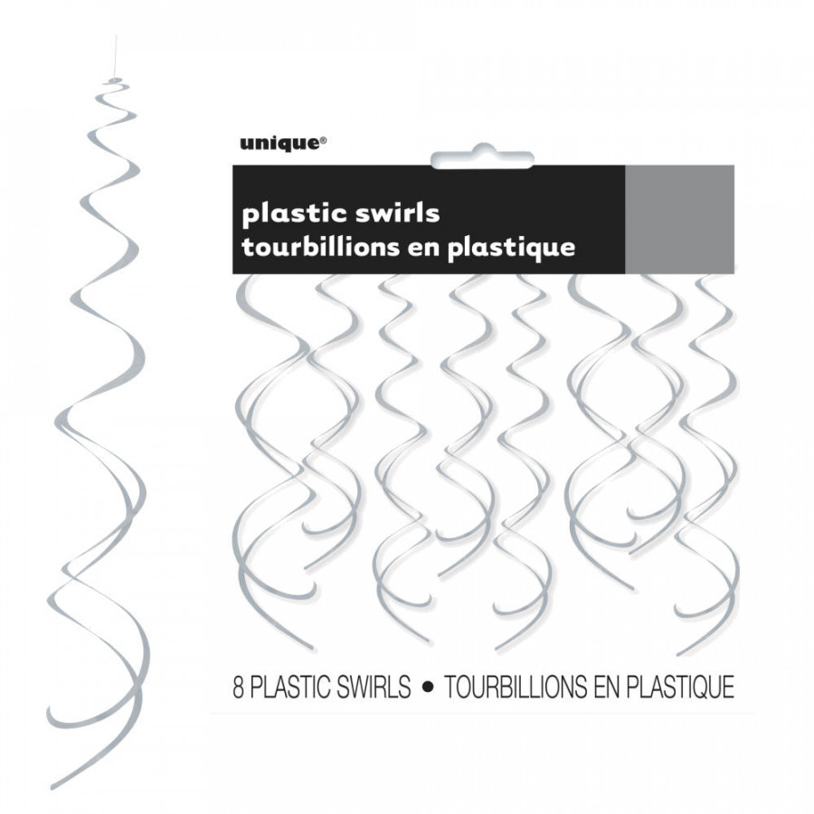 Click to view product details and reviews for 8 Silver Hanging Swirl Decorations.