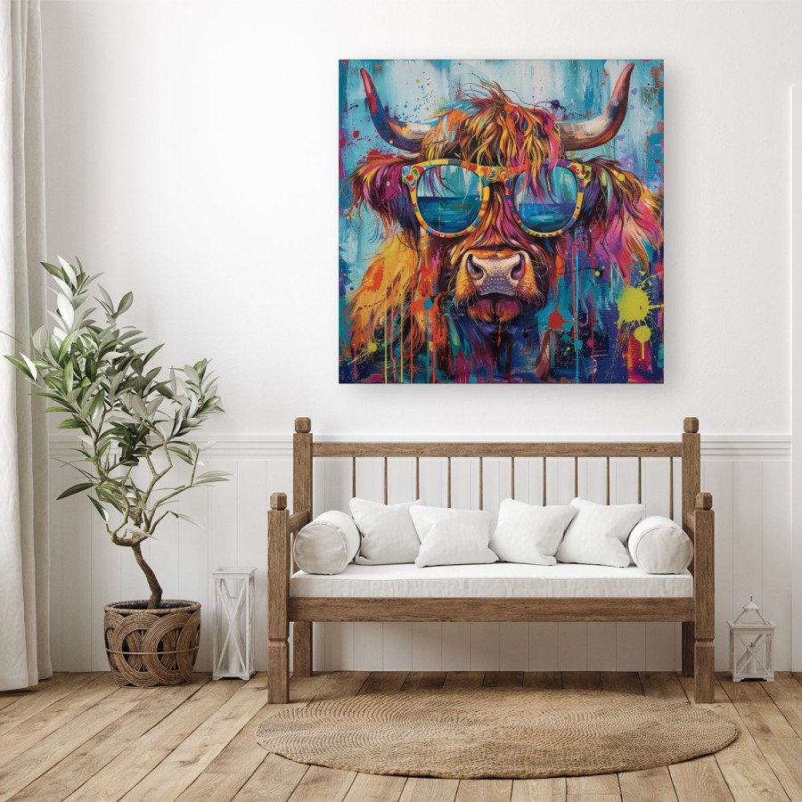 Click to view product details and reviews for Splashart Highland Cow With Glasses Canvas Large 30 X 30.