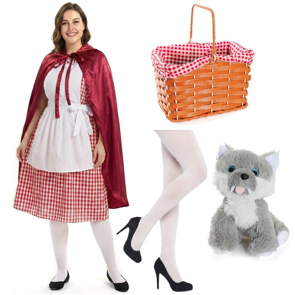 Click to view product details and reviews for Ladies Little Red Riding Hood Costume 6 Pcs Dress Apron Cape Tights Basket Wolf Large.