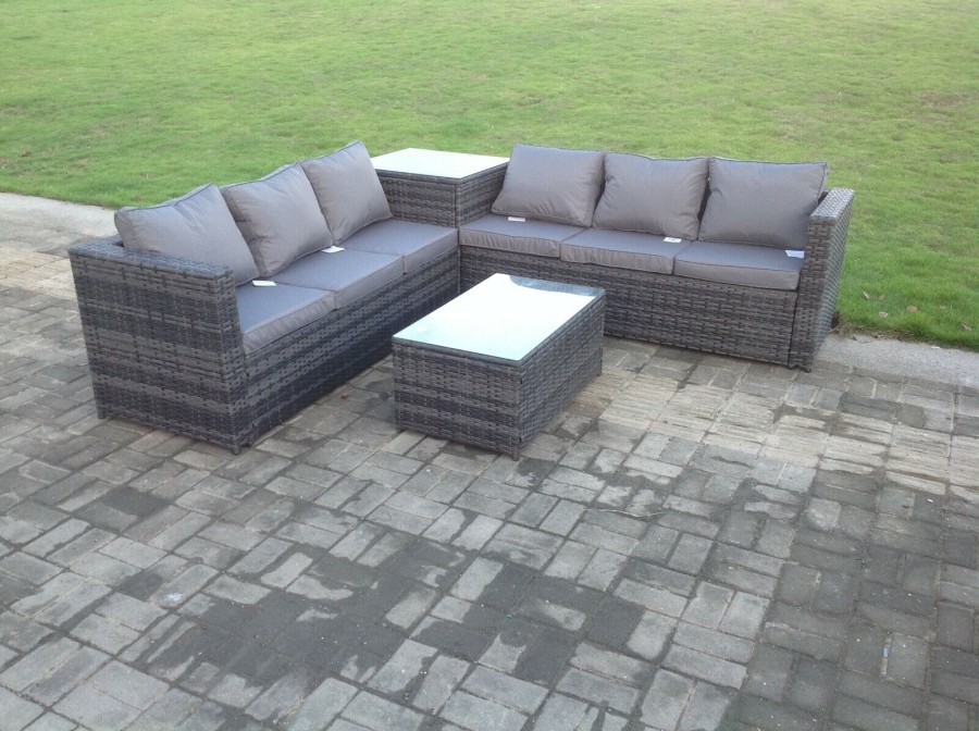 Click to view product details and reviews for Grey Rattan Sofa Outdoor Garden Furniture Coffee Table Set Patio With Cushions.