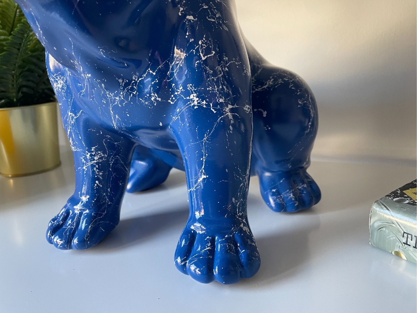 Blue Marble Graffiti Handpainted Custom Painted British Bulldog Dog Sculpture Ornament Large Art Piece Dog Statue Indoor Garden Resin