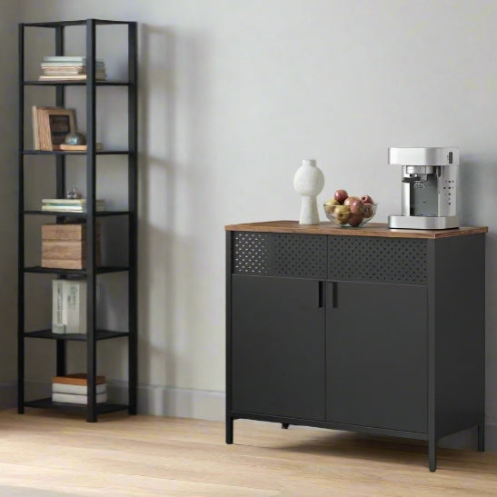 Click to view product details and reviews for Rustic Brown Black Floor Standing Storage Cabinet With Door And Adjustable Shelf.