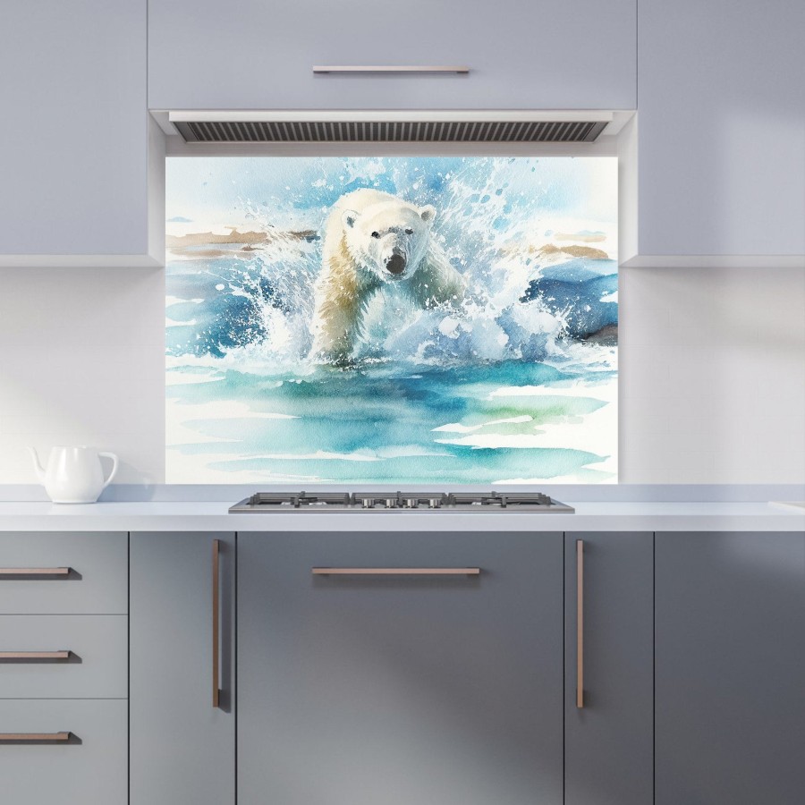 Click to view product details and reviews for Hunting Polar Bear Watercolour Kitchen Splashback W595mm X H745mm.
