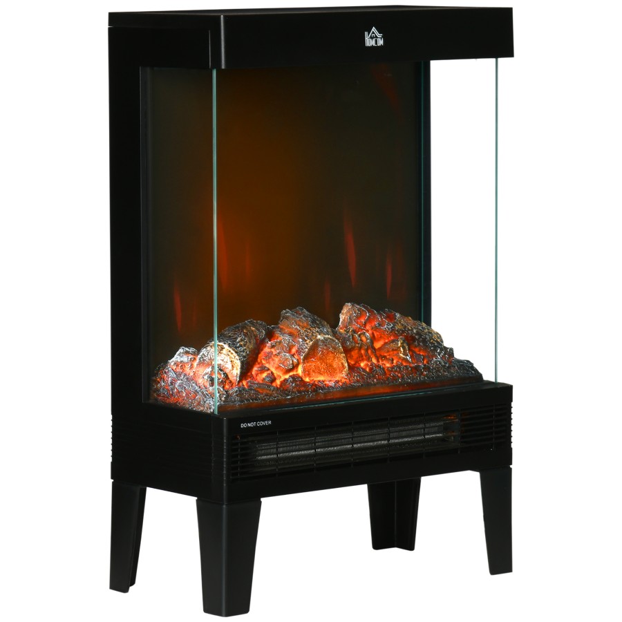 HOMCOM 180° Charming Electric Fireplace Heater, Quiet Freestanding Stove, Black