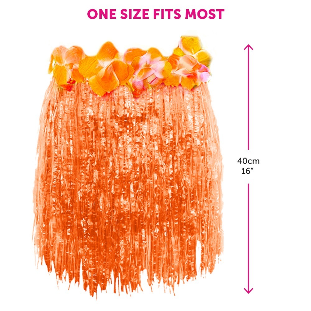 40cm Orange Short Hawaiian Hula Skirt with Orange Waistband