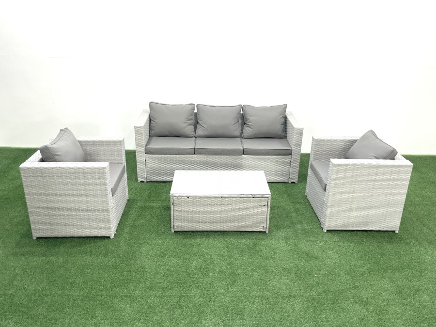 Click to view product details and reviews for Fimous Rattan Garden Furniture Set With 3 Seater Sofa 2 Chair Rectangular Coffee Table Light Grey Mixed 5 Seater.