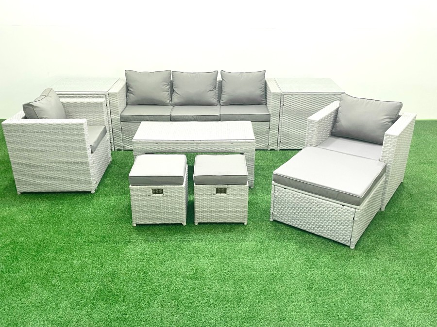 Click to view product details and reviews for Fimous Rattan Garden Furniture Set 8 Seater Outdoor Garden Sofa Oblong Coffee Table Set With 2 Chairs 3 Stools 2 Side Tables Light Grey Mixed. Click to view product details and reviews for Fimous Rattan Garden Furniture Set 8 Seater Outdoor Garden Sofa Oblong Coffee Table Set With 2 Chairs 3 Stools 2 Side Tables Light Grey Mixed.