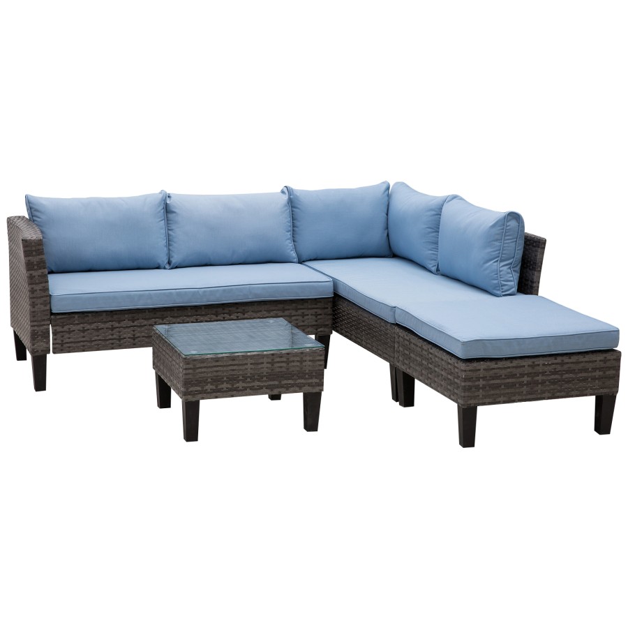 Click to view product details and reviews for Outsunny 4 Pcs Rattan Wicker Set 2 Cushioned Double Sofa Footstool Coffee Table.