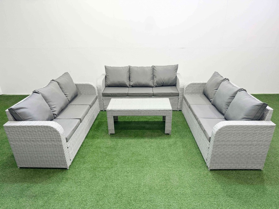 Click to view product details and reviews for Fimous Pe Rattan Lounge Sofa Set 9 Seater Outdoor Garden Furniture Set With Oblong Coffee Table 3 Seater Sofa Light Grey. Click to view product details and reviews for Fimous Pe Rattan Lounge Sofa Set 9 Seater Outdoor Garden Furniture Set With Oblong Coffee Table 3 Seater Sofa Light Grey.
