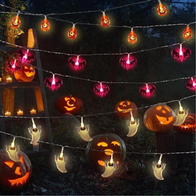 Halloween Decoration Lights | 3 Pack | 29ft 60 LED 3D Pumpkin, Bat & Ghost String Lights | Battery Operated