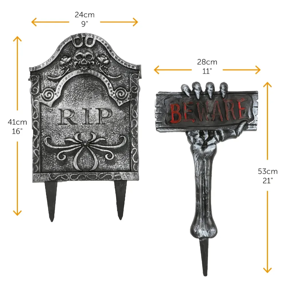 Halloween Tombstone Decorations - 5 Pack Indoor and Outdoor Fancy Dress Prop Bundle
