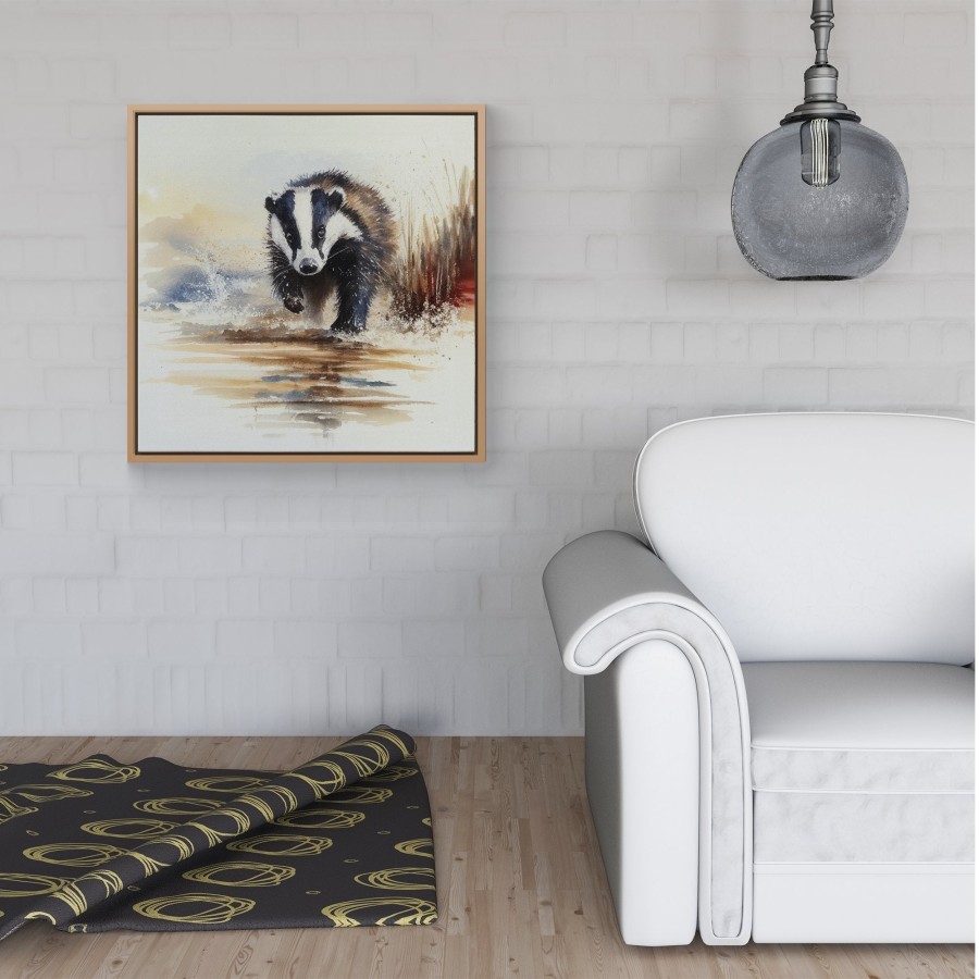Click to view product details and reviews for Wading Badger Watercolour Framed Canvas 16 X 16 Pine.