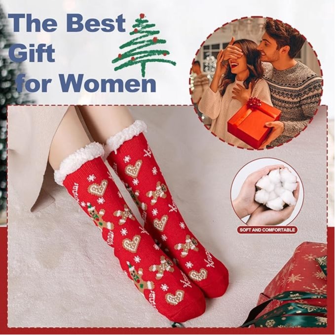 Christmas Slipper Socks for Women Fluffy Warm Soft Thermal Non Slip Winter Socks Gift UK 4-7 EU 36-40
