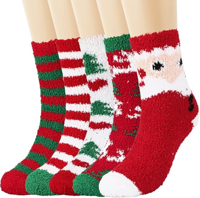 Christmas Fluffy Fuzzy Socks 5 Pairs Winter Thermal Cozy Slipper Socks Holiday Gift for Women Girls