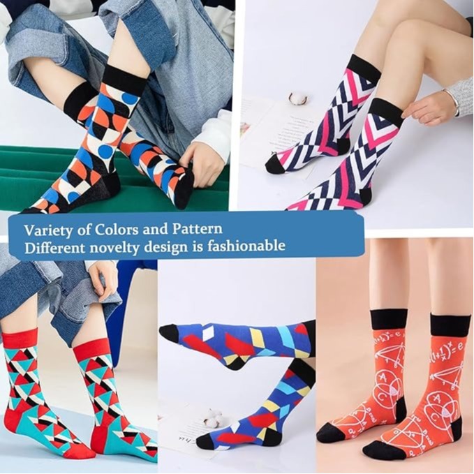 7 Pairs Men’s Colorful Dress Socks, Combed Cotton Crew Novelty Funky Socks, Breathable Casual Gift Set, Size 6-11