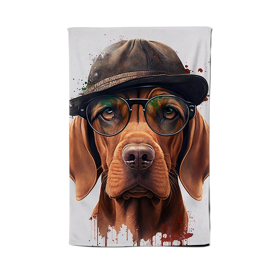 Click to view product details and reviews for Hungarian Vizsla Dog With Glasses Splashart Tea Towel.