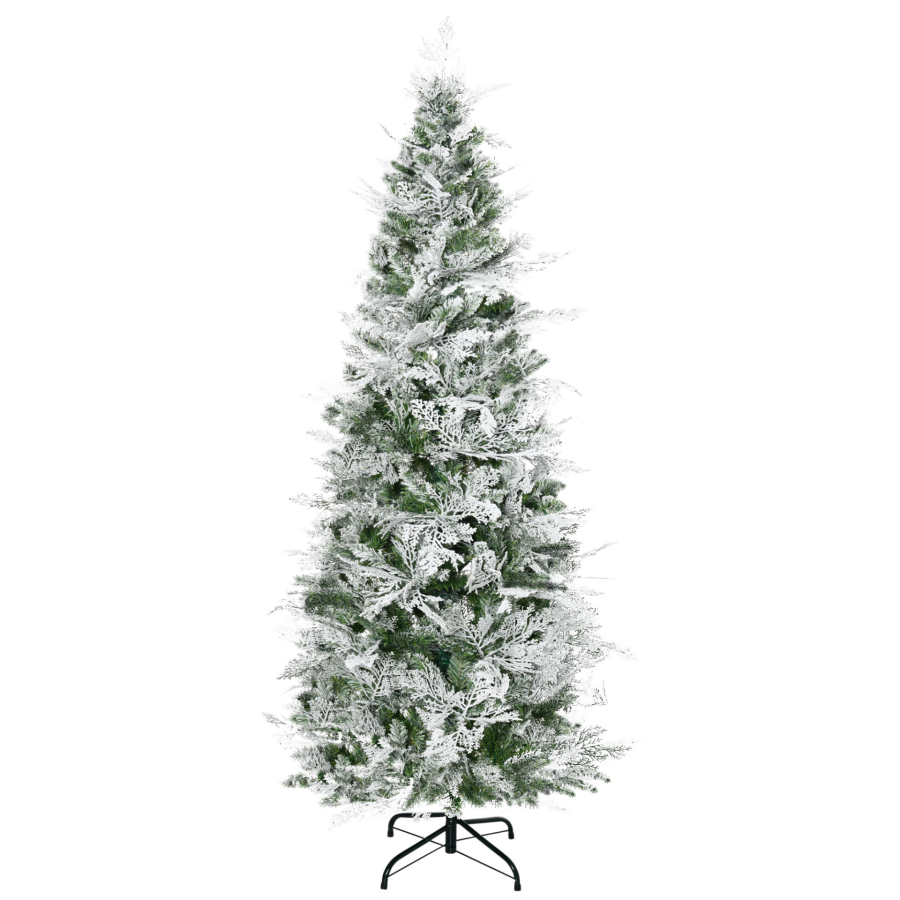 Coffire Homcom 6 Ft Pencil Snow Flocked Artificial Christmas Tree With Realistic Cypress Branches, Auto Open, Green