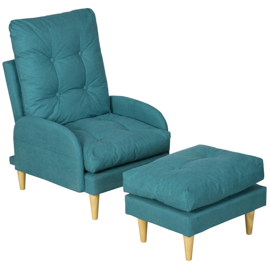 Click to view product details and reviews for Homcom Modern Upholstered Armchair With Footstool Adjustable Back Blue.