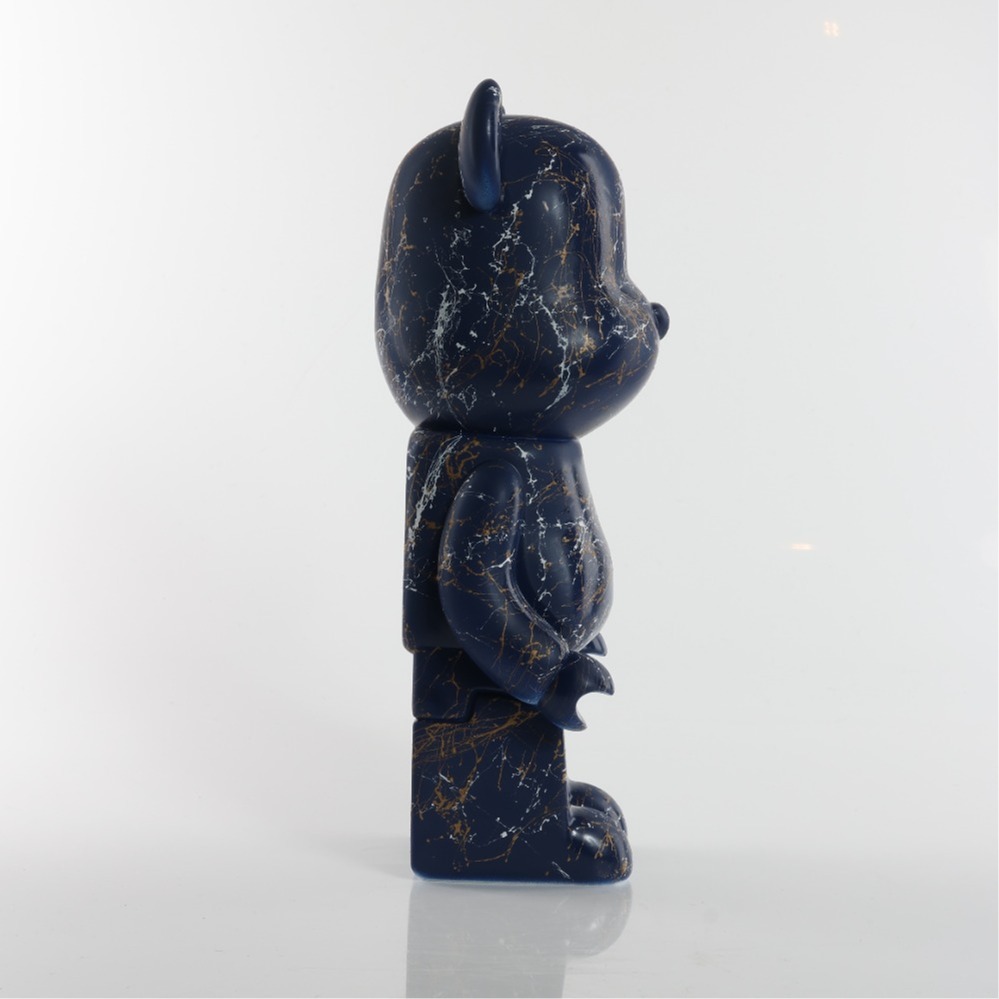 Blue White Gold Marble Hand Painted Custom Resin Bear Statue Sculpture 28cm Home Accessories Desk Ornament Collectible Piece Graffiti Urban Art