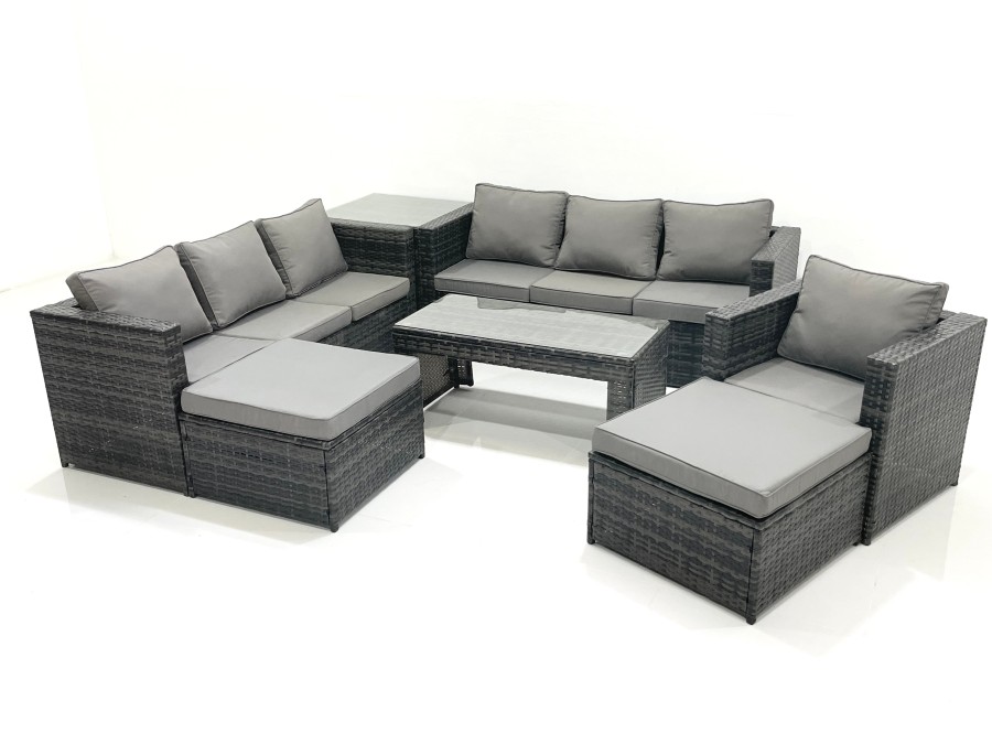 Click to view product details and reviews for Fimous 9 Seater Rattan Garden Outdoor Furniture Set With 3 Seater Sofa Coffee Table 2 Big Footstool Side Table.