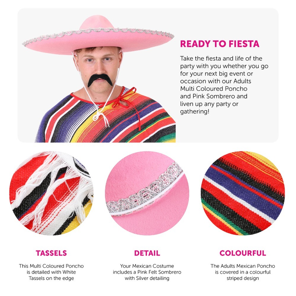 Multicoloured Striped Poncho & Pink Felt Sombrero