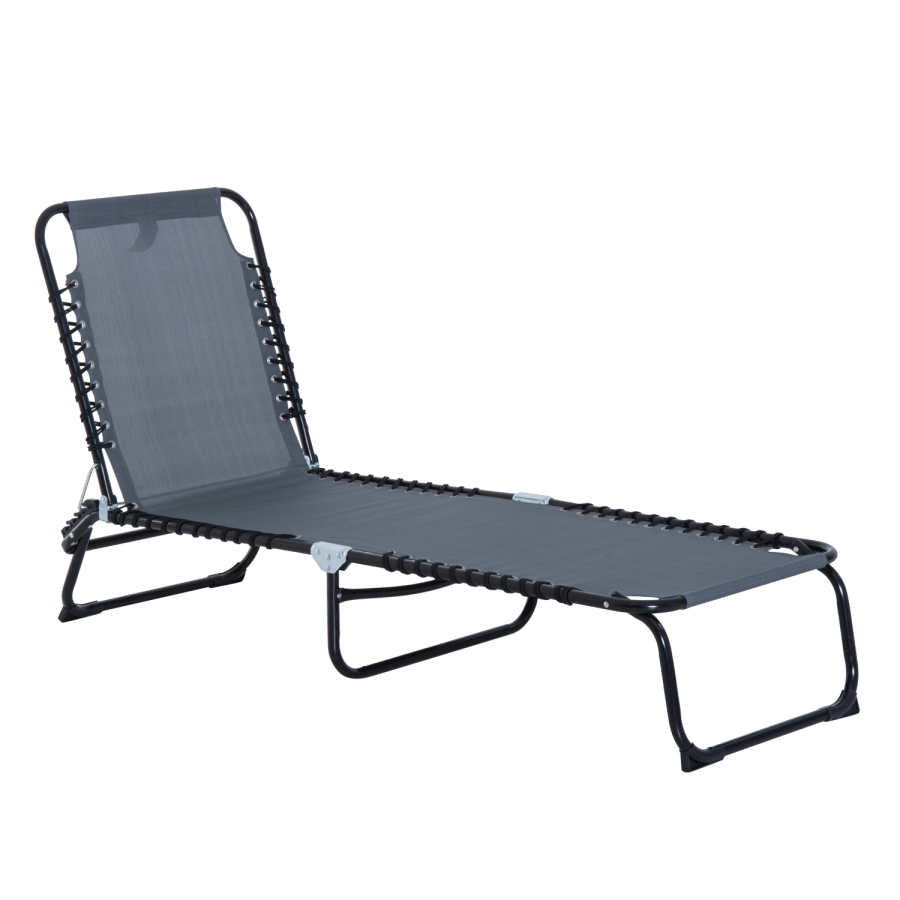 Click to view product details and reviews for Outsunny Folding Sun Lounger Beach Chaise Chair Garden Reclining Cot Camping Hiking Recliner With 4 Position Adjustable Grey.