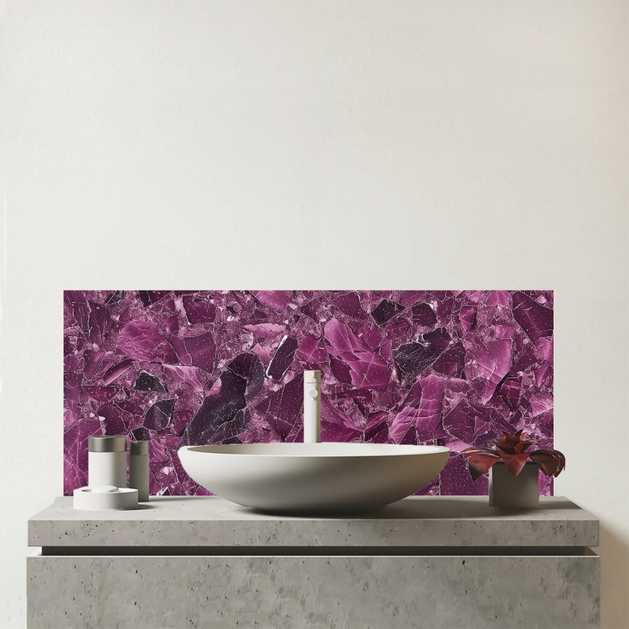 Click to view product details and reviews for Damson Quartz Effect Glass Bathroom Splashback.