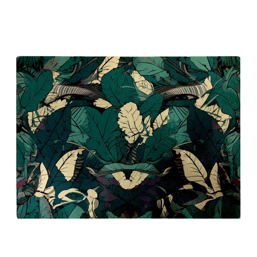 Click to view product details and reviews for Green Beige Tropical Leaves Glass Chopping Board.