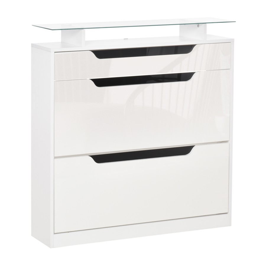 Click to view product details and reviews for Homcom Shoe Cabinet W 3 Drawers High Gloss Front Panels W Glass Top White.