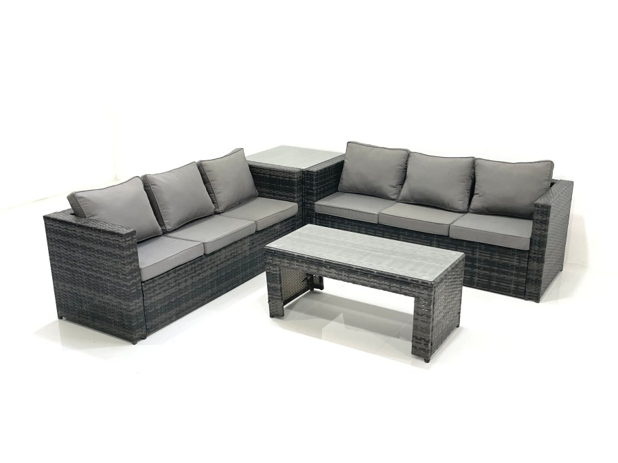 Click to view product details and reviews for Fimous Garden Outdoor Rattan Furniture Set With Sofa Coffee Table 2 Side Tables Dark Grey Mixed.