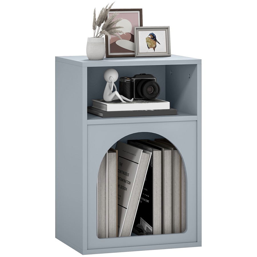 Click to view product details and reviews for Homcom Bedside Table Modern Bedside Cabinet With 2 Open Compartments And Unique Arch Design Side Table For Living Room Bedroom Grey.