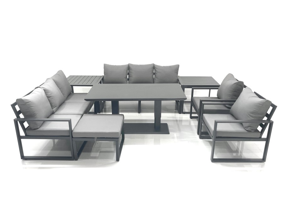 Click to view product details and reviews for Fimous Garden Sofa Set Aluminium Furniture Rising Dining Tabe Set With 2 Chair Big Footstools 2 Side Tables Dark Grey.