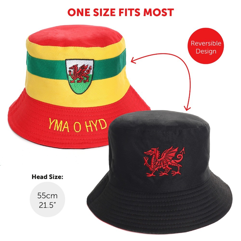 Pack of 6 Childs Reversible Black Welsh Bucket Hat