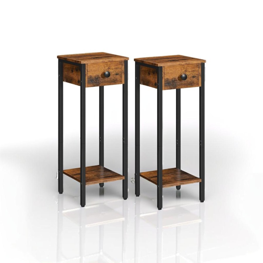 Click to view product details and reviews for Set Of 2 Slim Bedside Table With Drawer.
