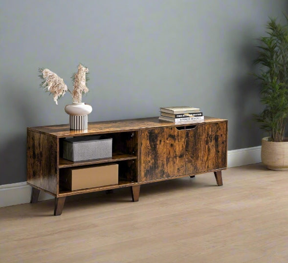 Click to view product details and reviews for Rustic Brown Tv Stand With 2 Doors Adjustable Shelves &ndash; 140cm Unit For Tvs Up To 65&rdquo; &ndash; Living Room Storage Cabinet.