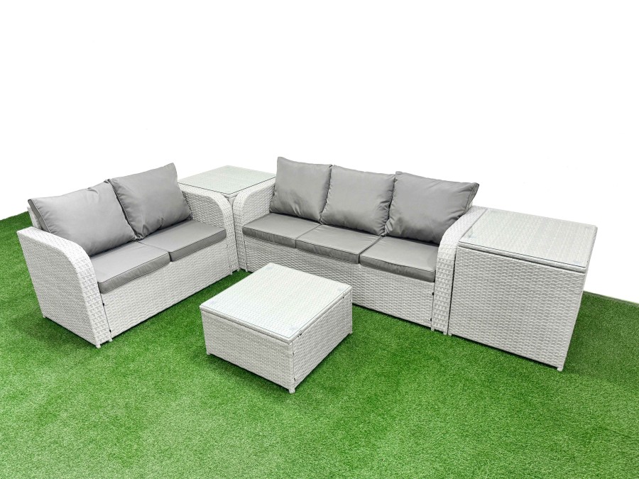 Click to view product details and reviews for Fimous 5 Seater Pe Rattan Wicker Garden Furniture Patio Conservatory Sofa Set With Square Coffee Table 3 Seater Sofa Love Sofa 2 Side Table.