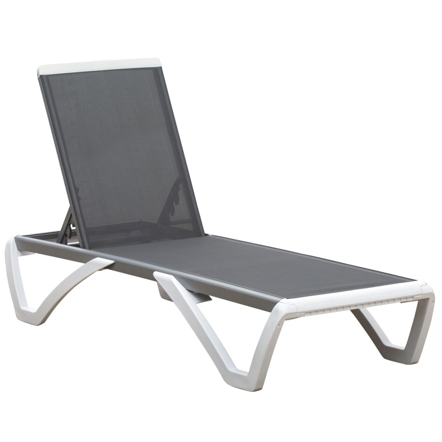 Outsunny Portable Outdoor Chaise Lounge Sun Lounger With Adjustable Back Breathable Texteline Light Grey