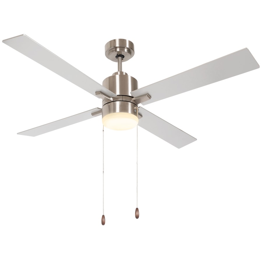 Click to view product details and reviews for Homcom Ceiling Fan With Light 130cm Flush Mount Led Ceiling Fan Light With 4 Reversible Blades Pull Chain Switch For Bedroom Living Room Silver An.
