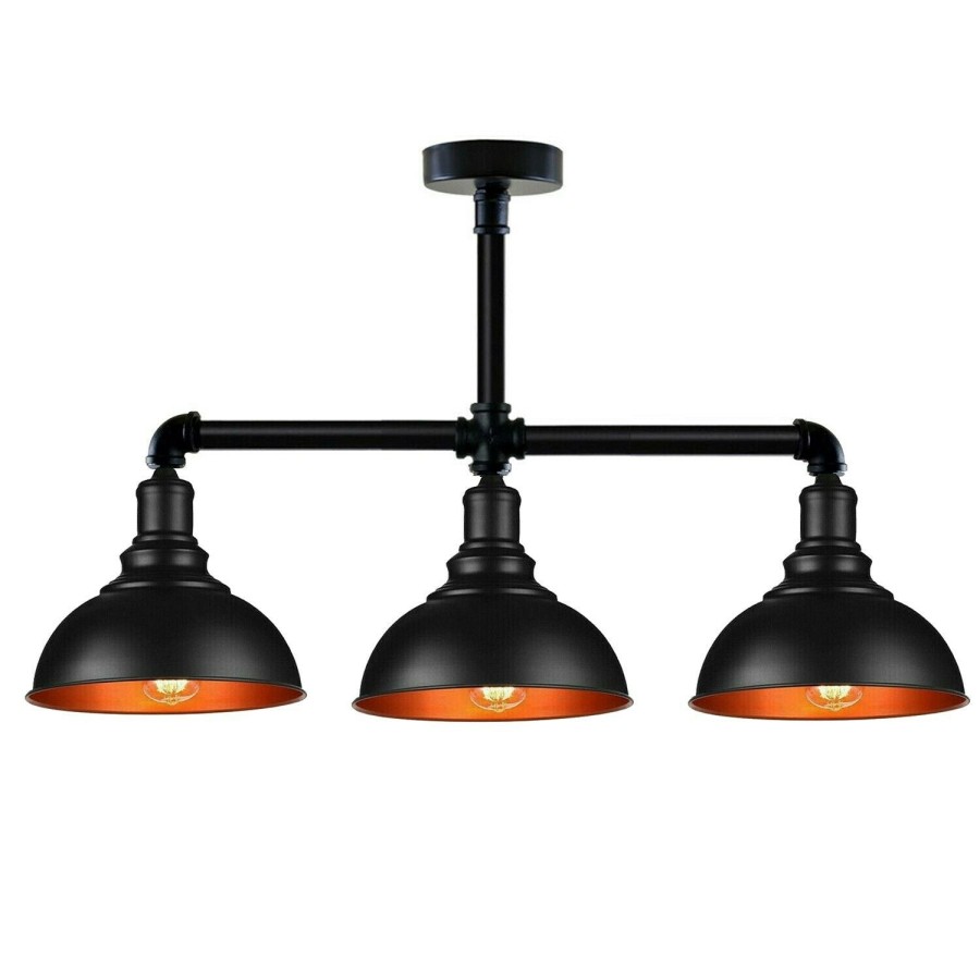 Industrial Vintage Retro Ceiling Pipe Light Black Dome Shade E27 Uk Flush Lights3732 Yes Party Supplies Countyfetes