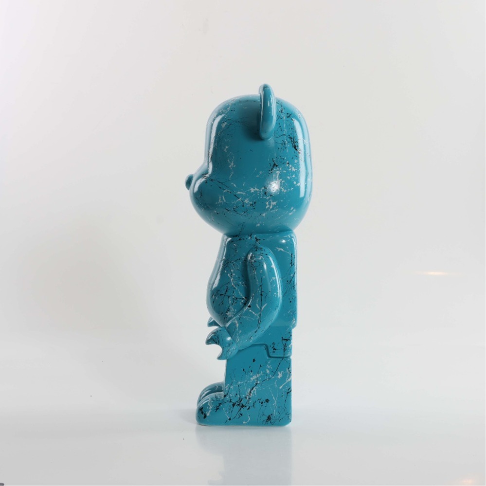 Blue Aqua Marble Hand Painted Custom Resin Bear Statue Sculpture 28cm Home Accessories Desk Ornament Collectible Piece Graffiti Urban Art
