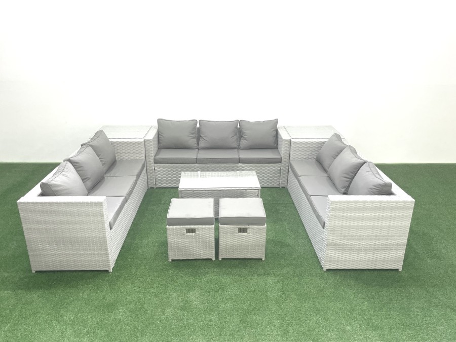 Click to view product details and reviews for Fimous Rattan Garden Outdoor Furniture Set 11 Seater Garden Sofa Coffee Table Set With 2 Small Footstool 2 Side Tables Light Grey Mixed.