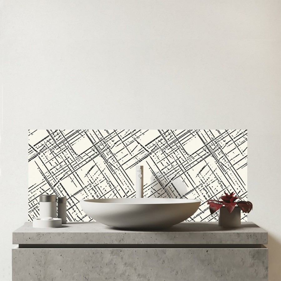 Click to view product details and reviews for Monochrome Distressted Pattern Glass Bathroom Splashback.