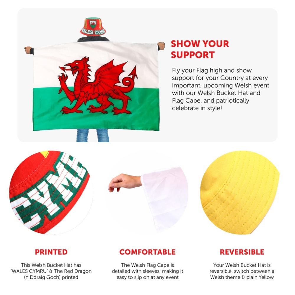 Welsh Flag Cape and Bucket Hat Set