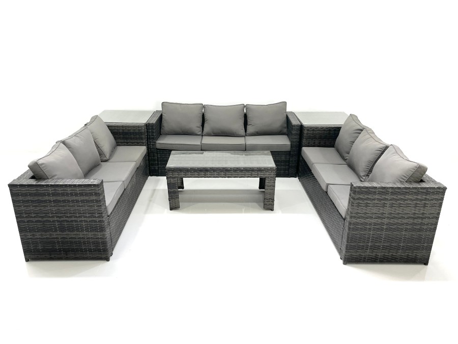 Click to view product details and reviews for Fimous Outdoor Garden Furniture Set 9 Seater Rattan Sofa Set With Coffee Table 2 Side Tables Dark Grey Mixed. Click to view product details and reviews for Fimous Outdoor Garden Furniture Set 9 Seater Rattan Sofa Set With Coffee Table 2 Side Tables Dark Grey Mixed.