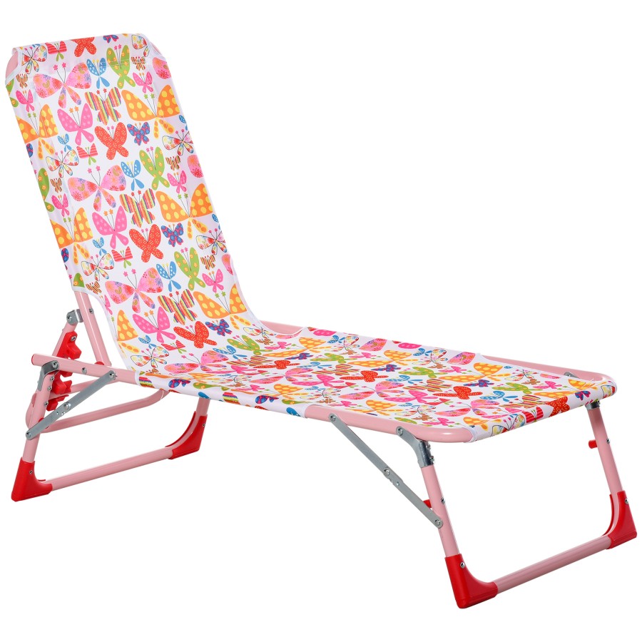 Outsunny Lounge Chair for Kids Foldable Adjustable 118 x 40 x 24cm Pink