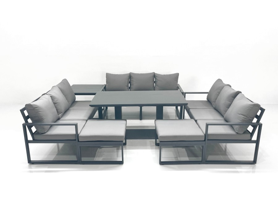 Click to view product details and reviews for Fimous 11 Seater Garden Sofa Set Aluminium Furniture Rising Dining Tabe Set With Side Table 2 Big Footstools Dark Grey.