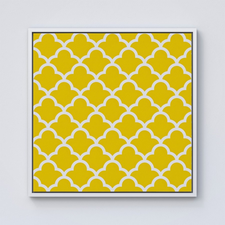 Click to view product details and reviews for Geometric Yellow Quatrefoil Wave Framed Canvas 10 X 10 White.