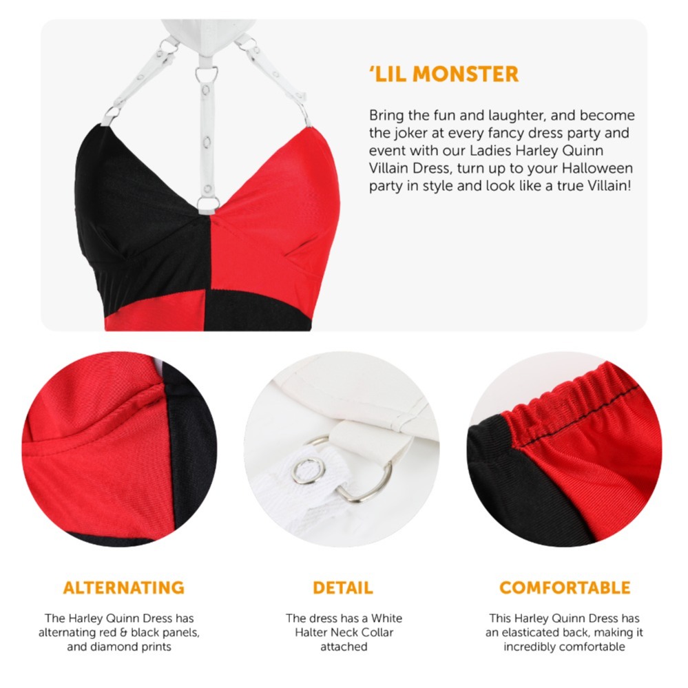 Rubie's Official Ladies Harley Quinn Dress Costume – Licensed Gotham Villain Outfit for Halloween, Fancy Dress, and Comic Con